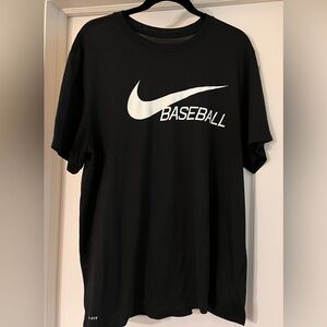 NIKE DriFit Black Short Sleeve Tee W/Swoosh & Wording 'BASEBALL' Printed White